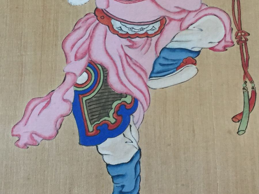 Pair Of Chinese Paintings On Silk Of A Warrior Sung Dynasty And Lady Of The Court Ching Dynasty Early 1900's [Photo 8]