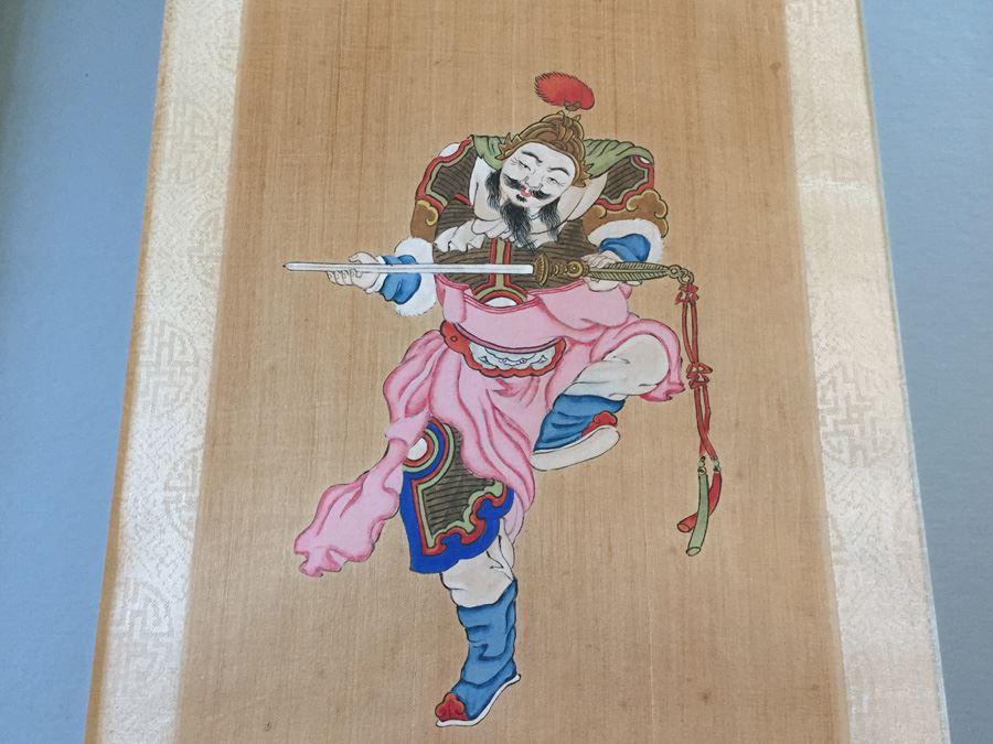 Pair Of Chinese Paintings On Silk Of A Warrior Sung Dynasty And Lady Of The Court Ching Dynasty Early 1900's [Photo 10]