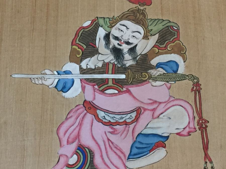 Pair Of Chinese Paintings On Silk Of A Warrior Sung Dynasty And Lady Of The Court Ching Dynasty Early 1900's [Photo 2]