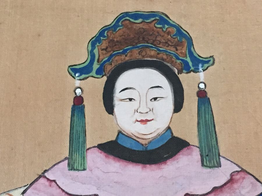 Pair Of Chinese Paintings On Silk Of A Warrior Sung Dynasty And Lady Of The Court Ching Dynasty Early 1900's [Photo 12]