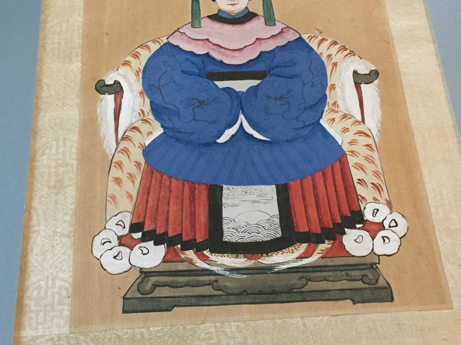 Pair Of Chinese Paintings On Silk Of A Warrior Sung Dynasty And Lady Of The Court Ching Dynasty Early 1900's [Photo 13]