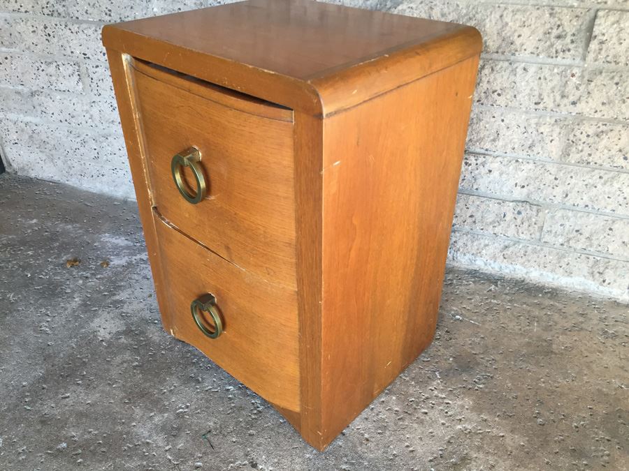Wooden Nightstand With Brass Pulls [Photo 2]