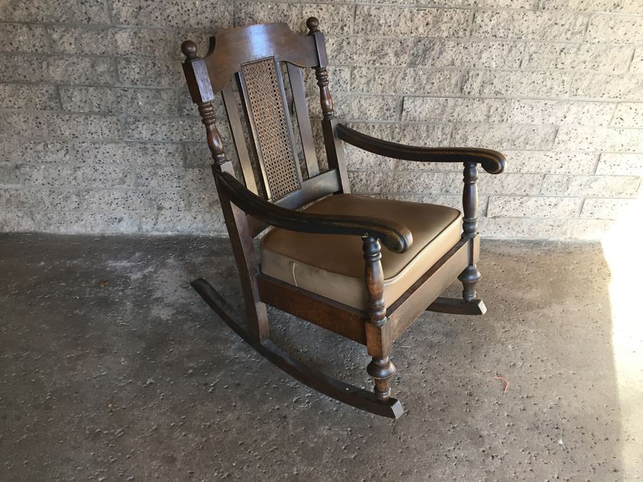 Solid Wood Rocking Chair With Cane Back [Photo 7]