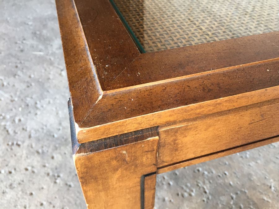 Mid-Century Coffee Table With Cane Underneath Glass [Photo 3]