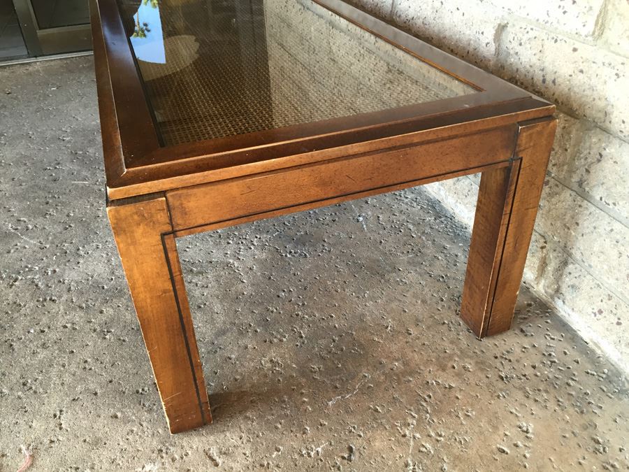 Mid-Century Coffee Table With Cane Underneath Glass [Photo 6]