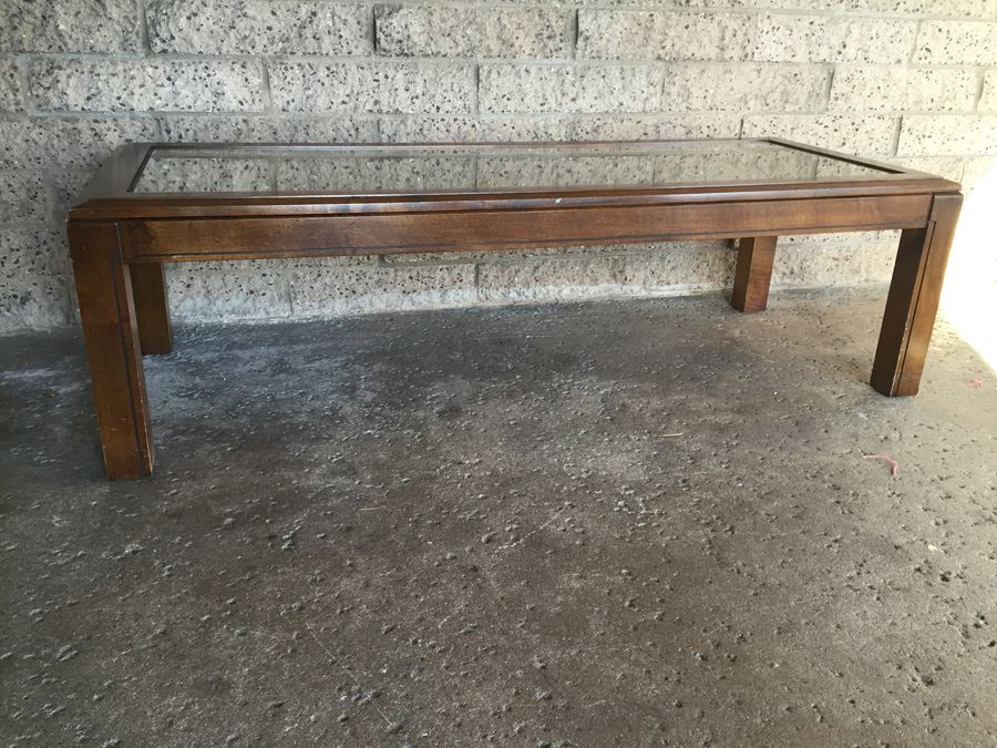 Mid-Century Coffee Table With Cane Underneath Glass [Photo 1]
