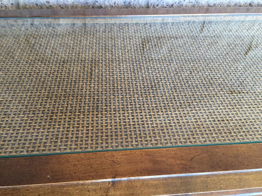 Mid-Century Coffee Table With Cane Underneath Glass [Photo 5]