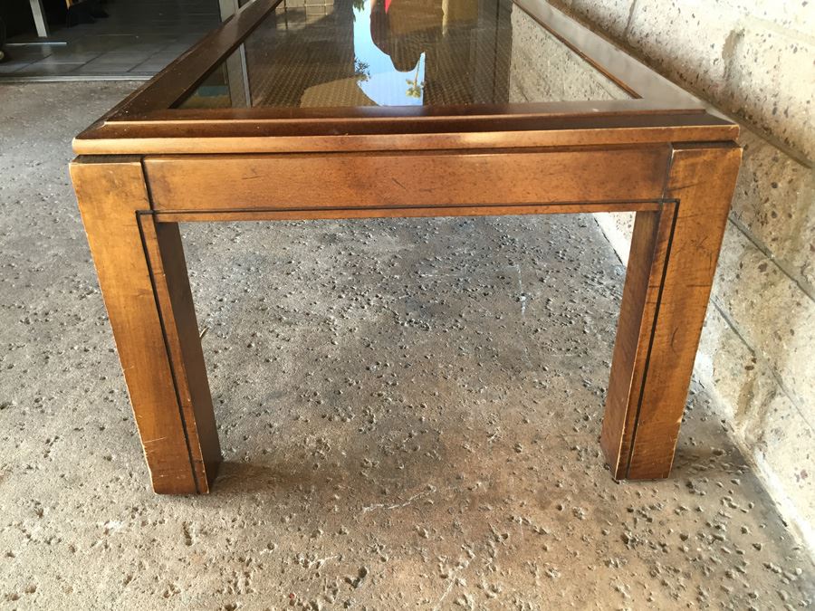 Mid-Century Coffee Table With Cane Underneath Glass [Photo 2]