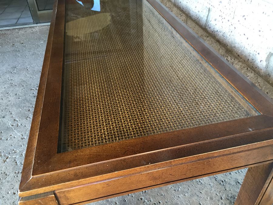 Mid-Century Coffee Table With Cane Underneath Glass [Photo 7]