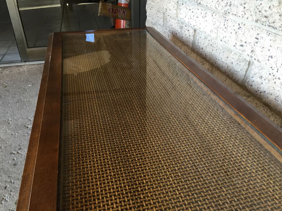 Mid-Century Coffee Table With Cane Underneath Glass [Photo 9]