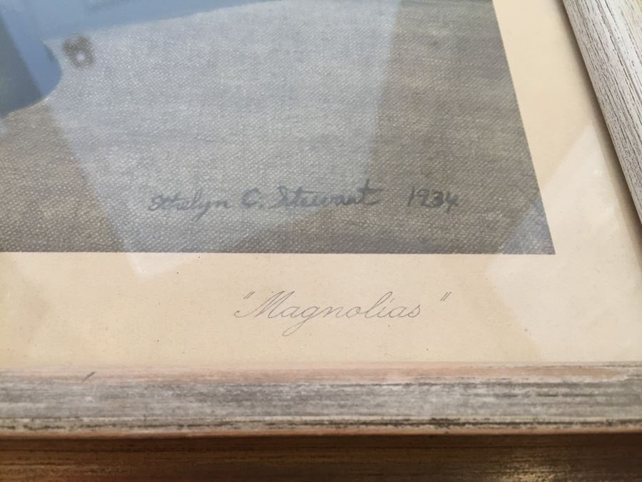 Vintage 1934 Framed 'Magnolias' Print By Ethelyn C. Stewart [Photo 2]