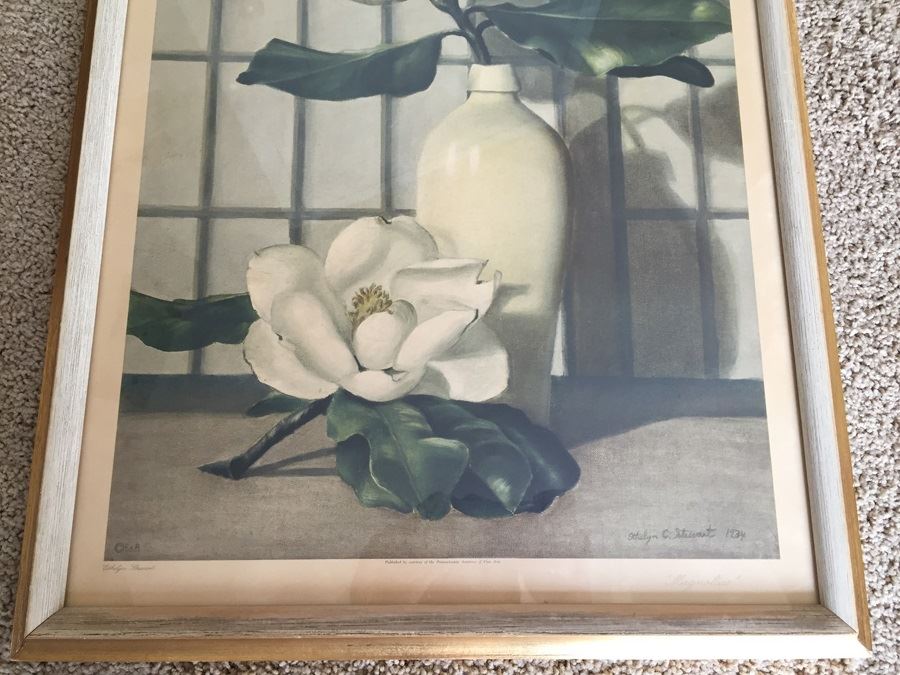 Vintage 1934 Framed 'Magnolias' Print By Ethelyn C. Stewart