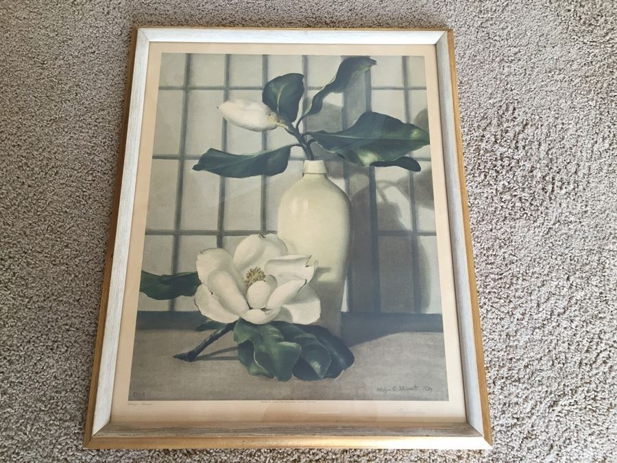 Vintage 1934 Framed 'Magnolias' Print By Ethelyn C. Stewart