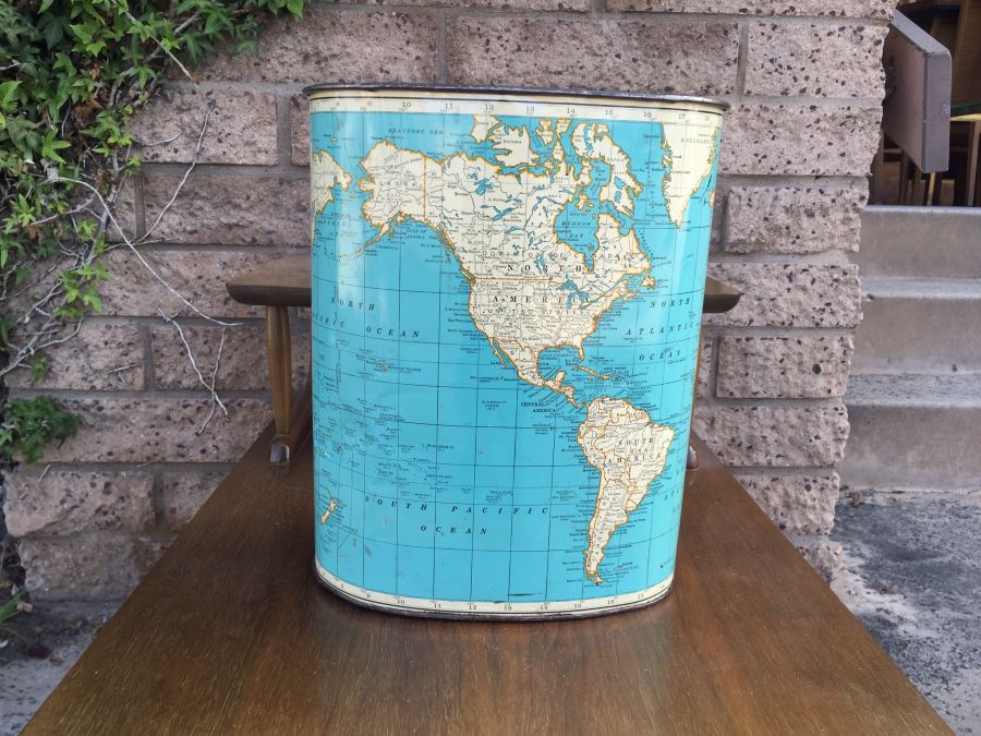 Vintage Rand McNally Map Of The World Waste Basket