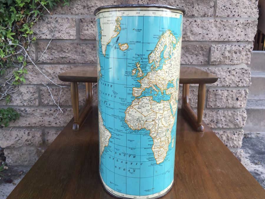 Vintage Rand McNally Map Of The World Waste Basket [Photo 2]