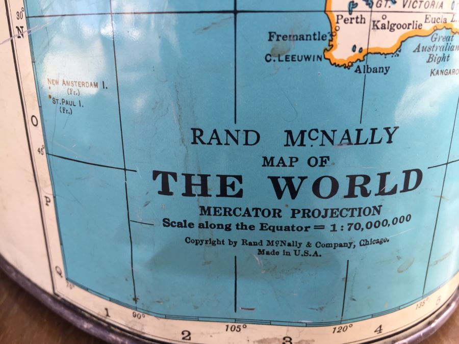 Vintage Rand McNally Map Of The World Waste Basket [Photo 3]