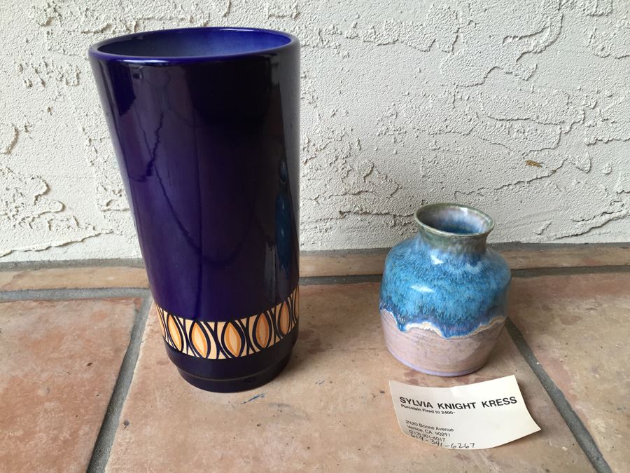 Pottery Lot Includes KM Israel Blue Hand Decorated Pottery And Sylvia Knight Kress Pottery