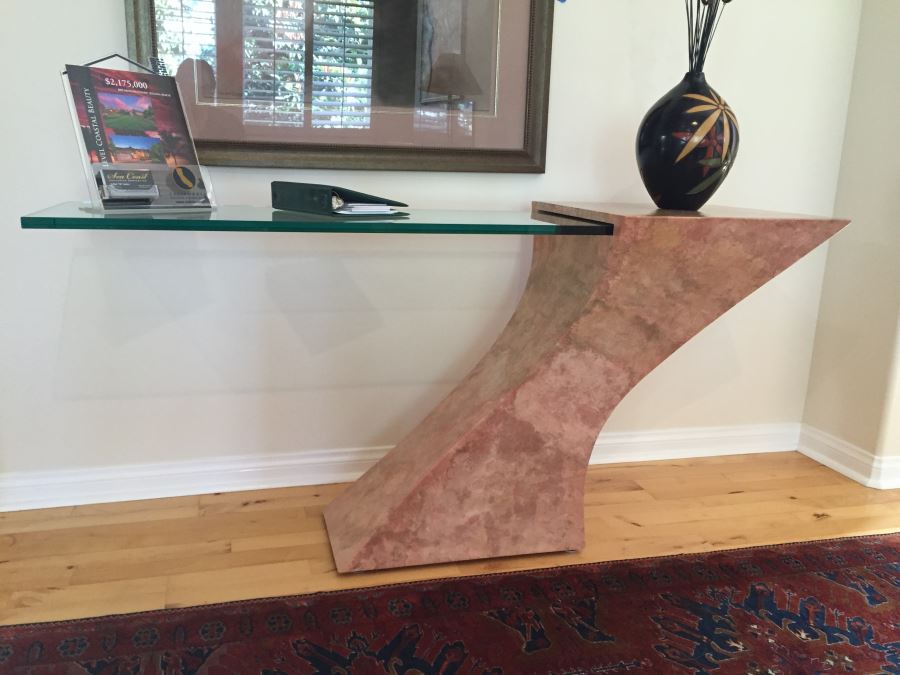 Modern Console Table With Pounded And Formed Mulberry Bark And Cantilevered Glass Designed By San Francisco Furniture Designer [Photo 4]