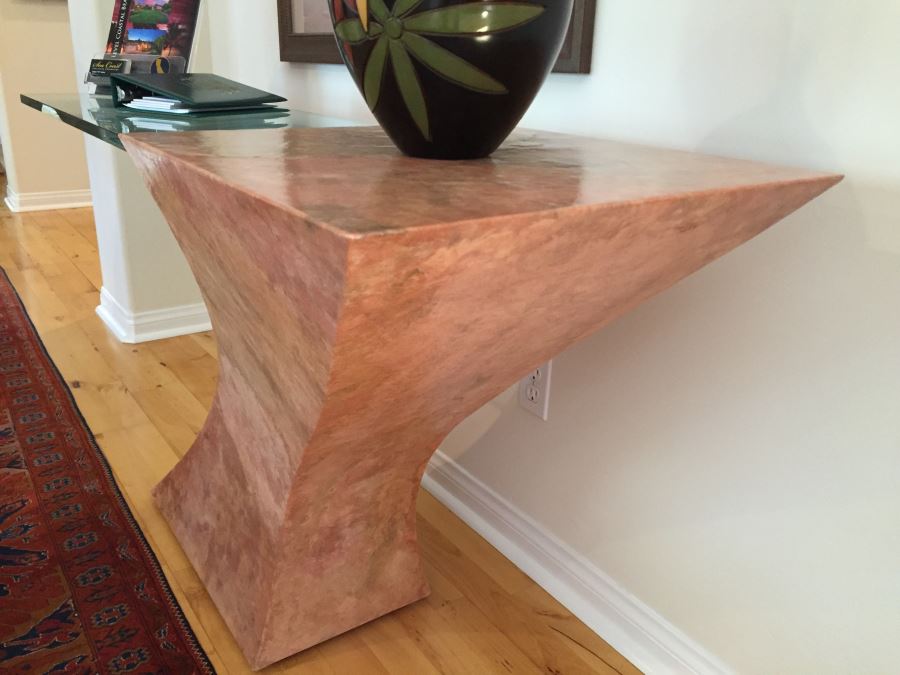 Modern Console Table With Pounded And Formed Mulberry Bark And Cantilevered Glass Designed By San Francisco Furniture Designer [Photo 3]