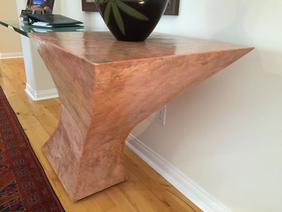 Modern Console Table With Pounded And Formed Mulberry Bark And Cantilevered Glass Designed By San Francisco Furniture Designer [Photo 5]