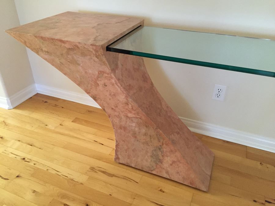 Modern Console Table With Pounded And Formed Mulberry Bark And Cantilevered Glass Designed By San Francisco Furniture Designer [Photo 3]