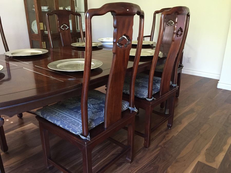 Henredon Rosewood Chinoiserie Formal Dining Table With 2 Leaves And Eight Chairs [Photo 6]