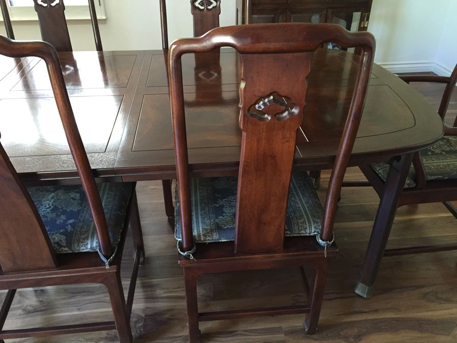 Henredon Rosewood Chinoiserie Formal Dining Table With 2 Leaves And Eight Chairs [Photo 10]
