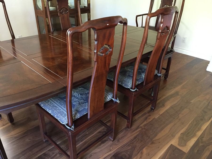 Henredon Rosewood Chinoiserie Formal Dining Table With 2 Leaves And Eight Chairs [Photo 8]