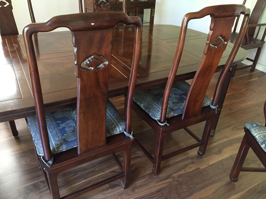Henredon Rosewood Chinoiserie Formal Dining Table With 2 Leaves And Eight Chairs [Photo 29]