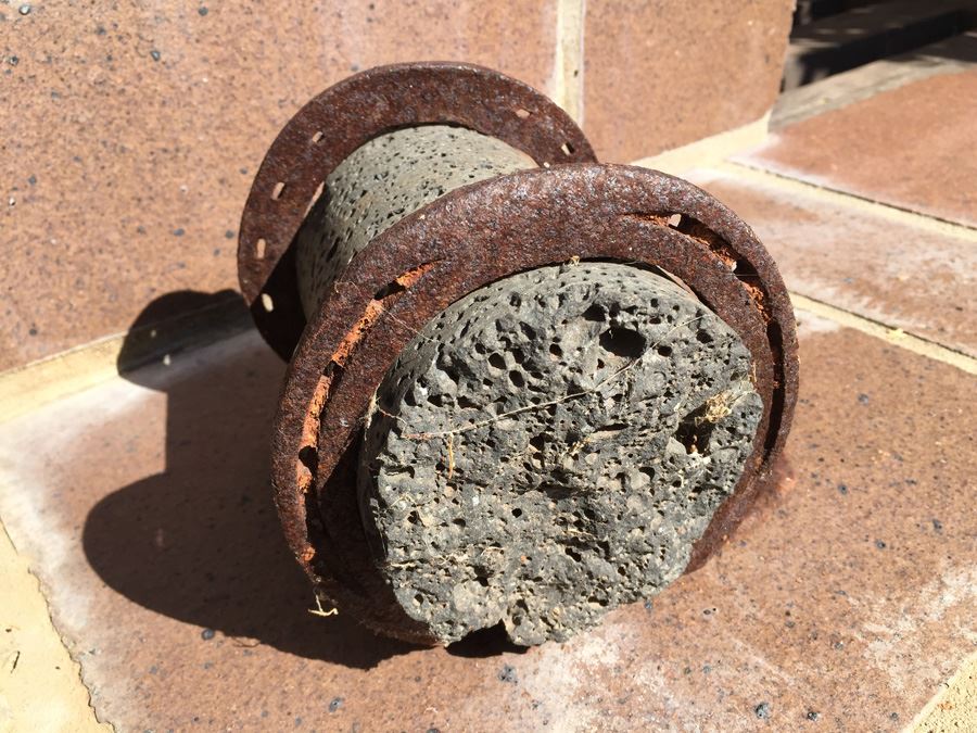 Interesting Art Piece Volcanic Core? With Welded Horseshoes Doorstop Horse Hitching Post