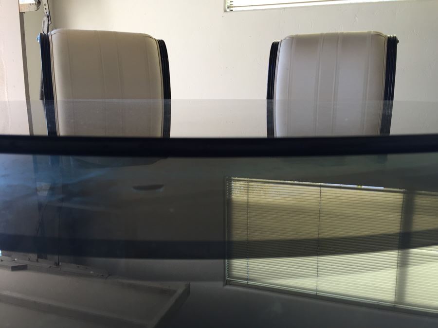 Large Designer Table With Marble Base, Dual Glass Tops And Eight Chairs [Photo 14]