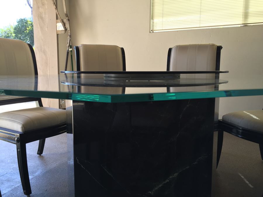 Large Designer Table With Marble Base, Dual Glass Tops And Eight Chairs [Photo 11]