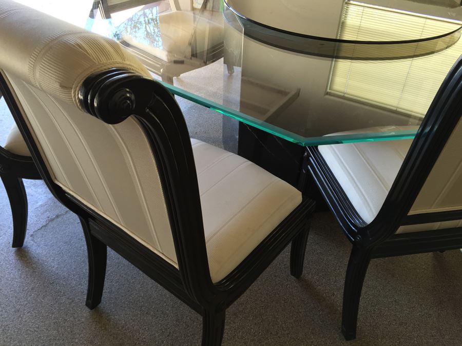 Large Designer Table With Marble Base, Dual Glass Tops And Eight Chairs [Photo 7]