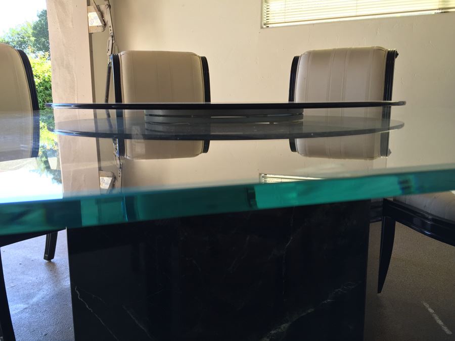 Large Designer Table With Marble Base, Dual Glass Tops And Eight Chairs [Photo 12]