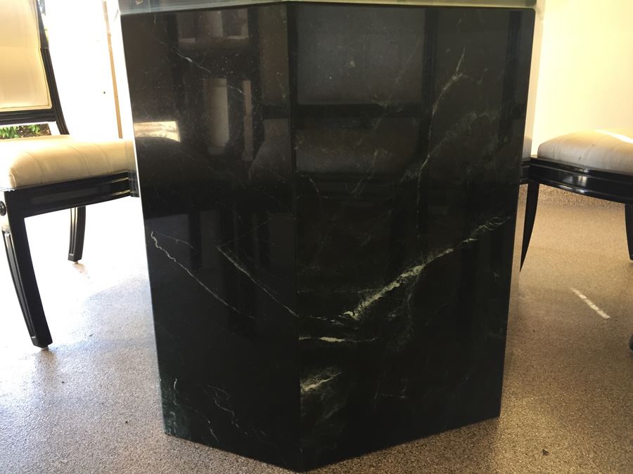 Large Designer Table With Marble Base, Dual Glass Tops And Eight Chairs [Photo 8]