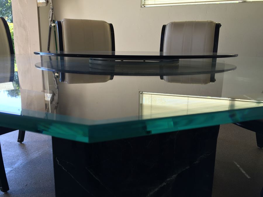 Large Designer Table With Marble Base, Dual Glass Tops And Eight Chairs [Photo 2]