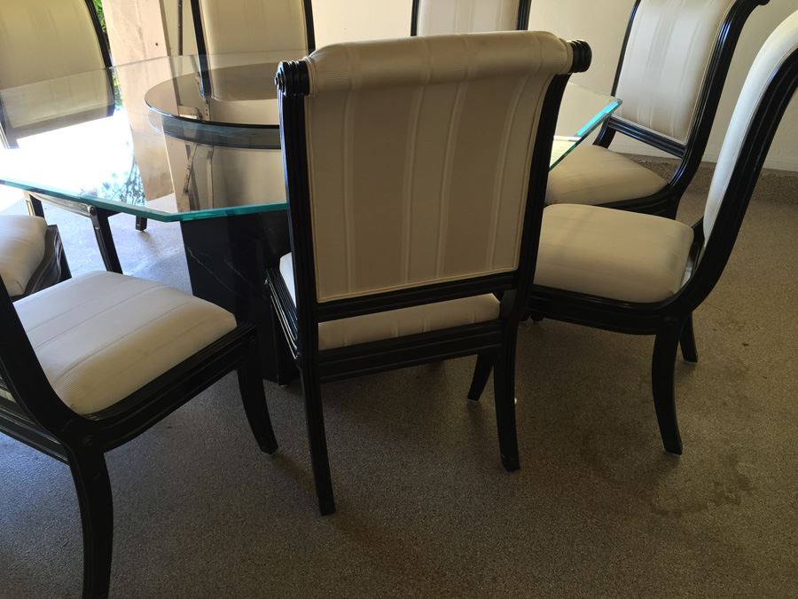 Large Designer Table With Marble Base, Dual Glass Tops And Eight Chairs [Photo 5]