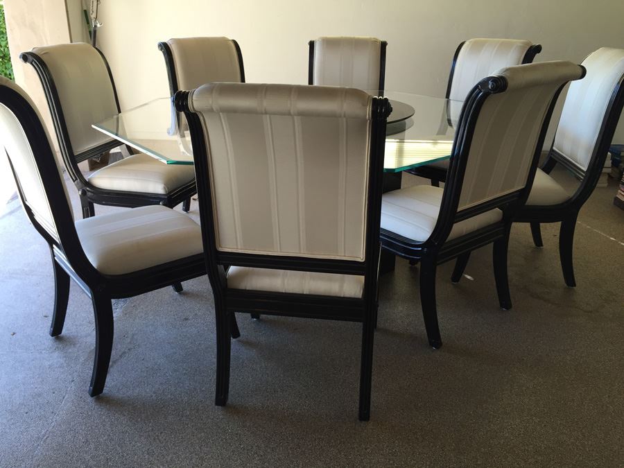 Large Designer Table With Marble Base, Dual Glass Tops And Eight Chairs [Photo 6]