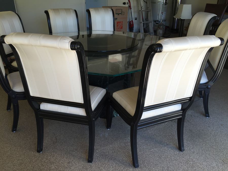 Large Designer Table With Marble Base, Dual Glass Tops And Eight Chairs [Photo 15]