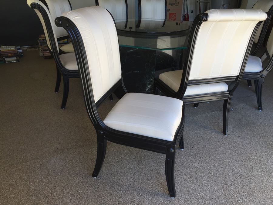 Large Designer Table With Marble Base, Dual Glass Tops And Eight Chairs [Photo 17]