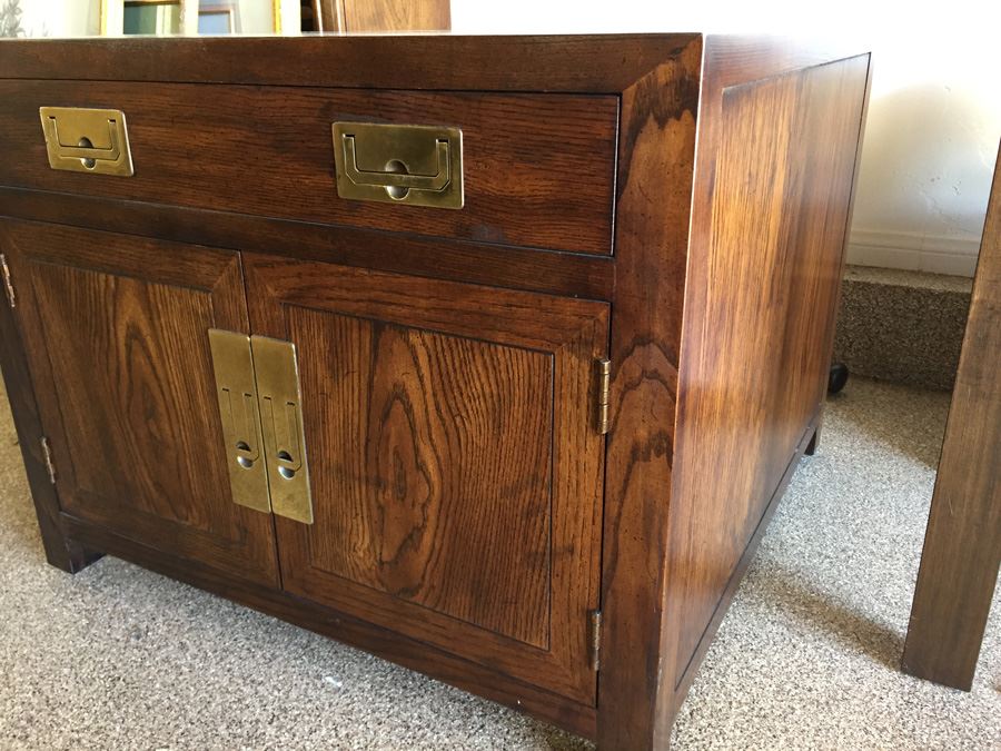Henredon Fine Furniture Side Table With Brass Campaign Hardware [Photo 7]