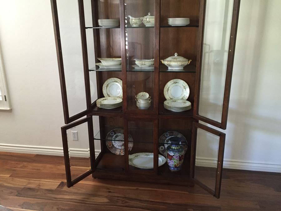 Stunning Henredon Furniture Curio Display Cabinet Lighted With Brass Hardware And Glass Shelves [Photo 9]