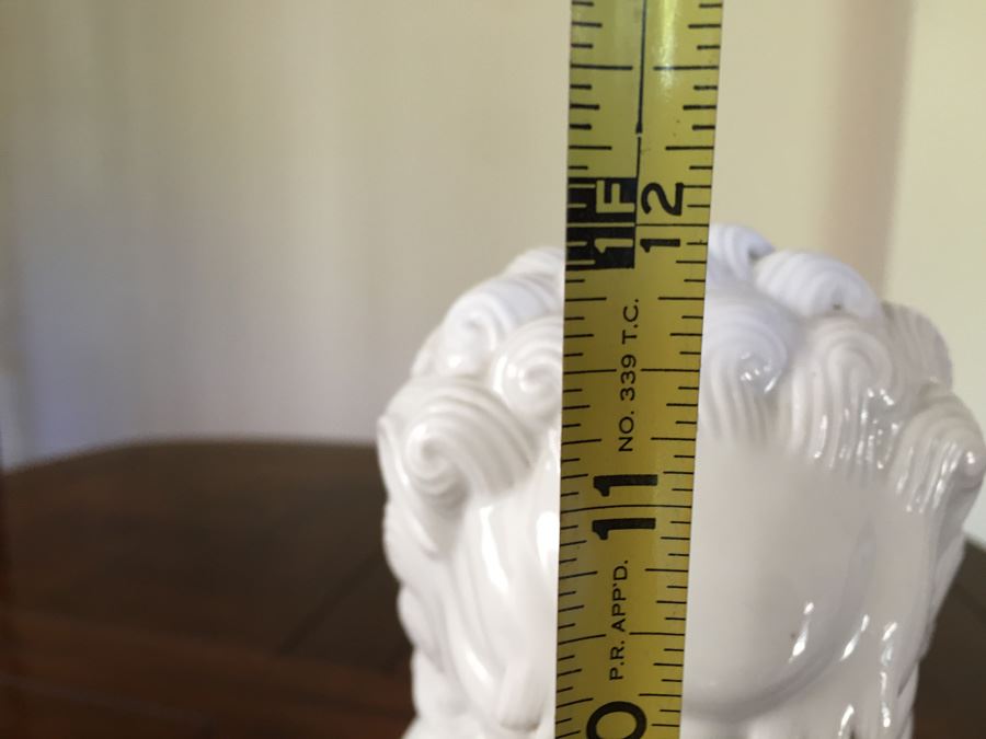 Chinese Foo Dog White Porcelain Statue Figurine 12 Inches Tall [Photo 22]