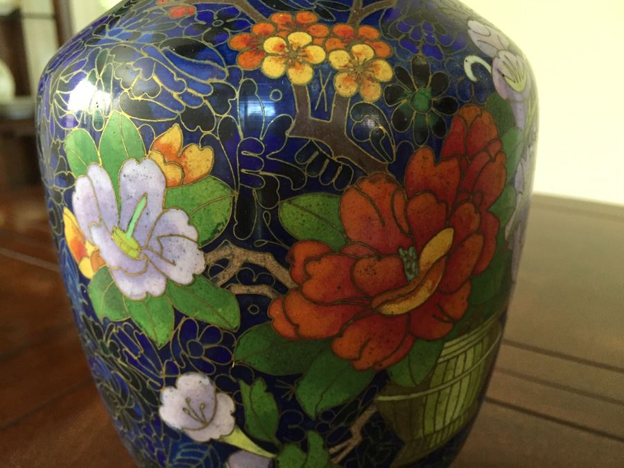 Fine Cloisonne Vase On Wooden Stand 9 Inches Tall [Photo 2]