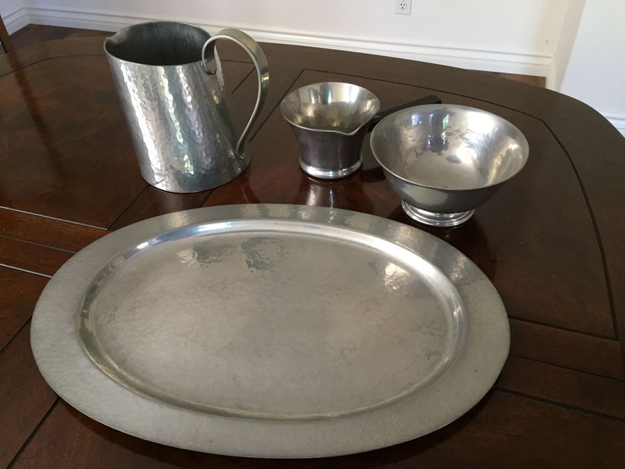 Porter Blanchard Colonial Pewter Hand Hammered 4-Piece Set 
