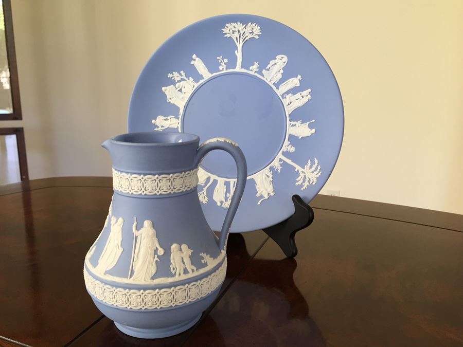 Vintage 1956 Wedgwood Blue And White Plate And Pitcher [Photo 1]