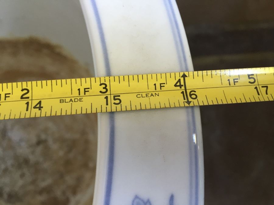 Large 18' Diameter Blue And White Pot With Wooden Stand [Photo 21]