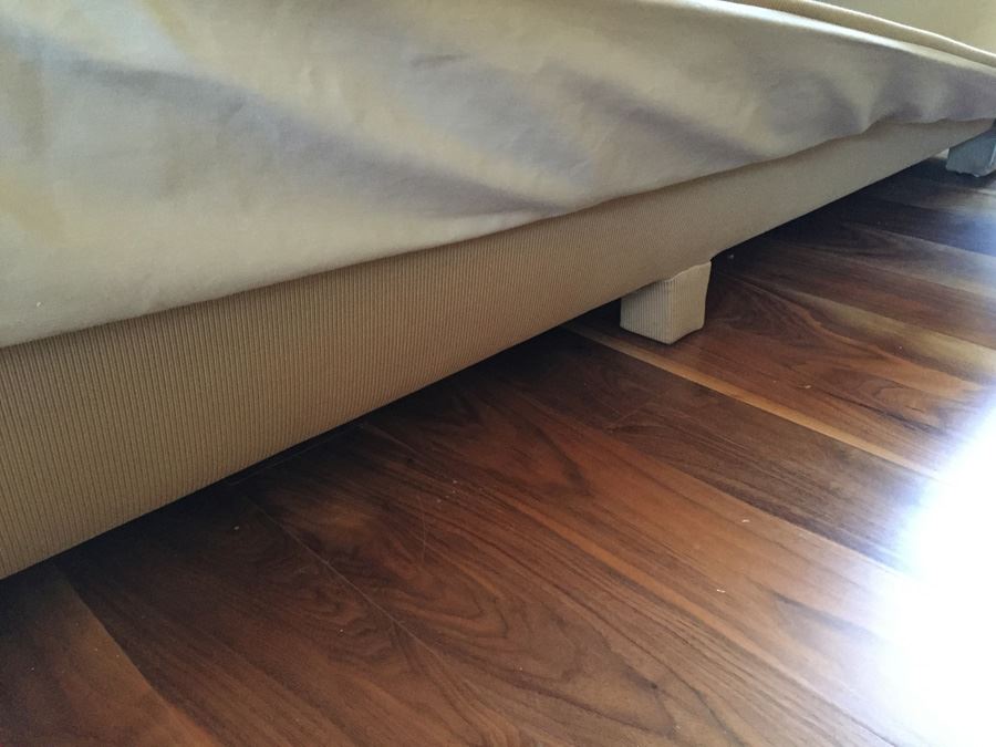 Clean Tan Sofa With Modern Lines And Two Pillows In Excellent Condition [Photo 9]