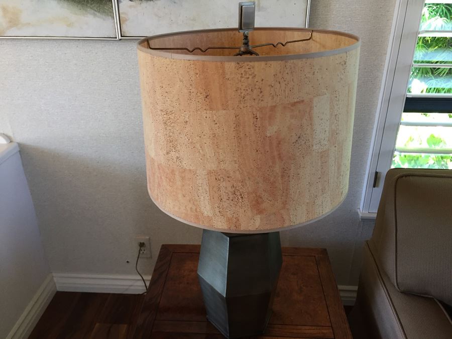 Designer Brass Lamp With Cork Shade [Photo 1]