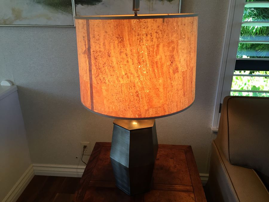 Designer Brass Lamp With Cork Shade [Photo 3]